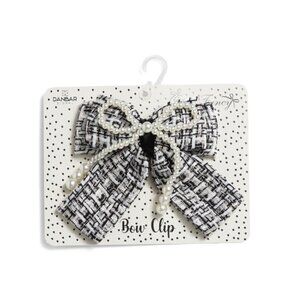 DANBAR GLOBAL Black Faux Pearl Overlay Fabric Bow